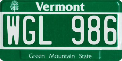 VT license plate WGL986