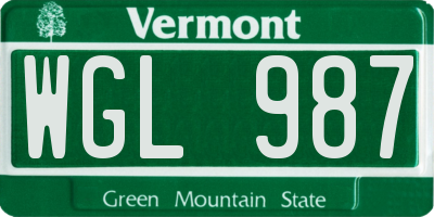 VT license plate WGL987