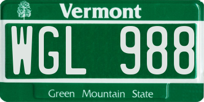 VT license plate WGL988
