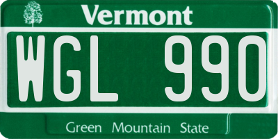 VT license plate WGL990