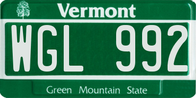 VT license plate WGL992