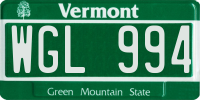 VT license plate WGL994