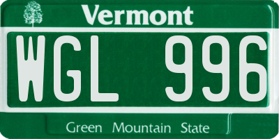 VT license plate WGL996