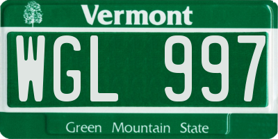 VT license plate WGL997