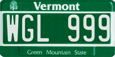 VT license plate WGL999