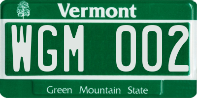 VT license plate WGM002