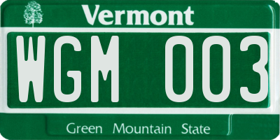 VT license plate WGM003