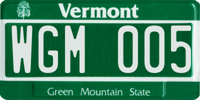 VT license plate WGM005