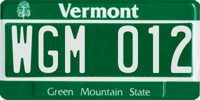 VT license plate WGM012