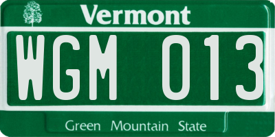 VT license plate WGM013