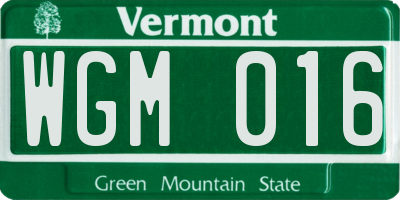 VT license plate WGM016
