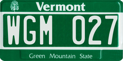 VT license plate WGM027