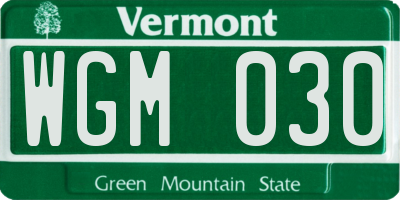 VT license plate WGM030