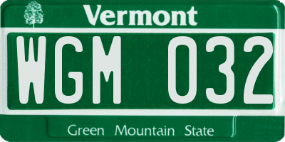 VT license plate WGM032