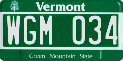 VT license plate WGM034
