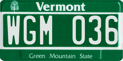 VT license plate WGM036