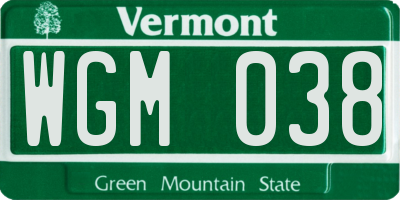 VT license plate WGM038