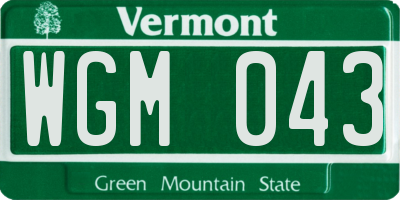 VT license plate WGM043