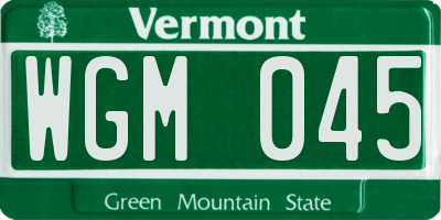 VT license plate WGM045