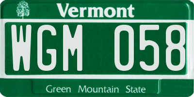 VT license plate WGM058