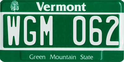 VT license plate WGM062
