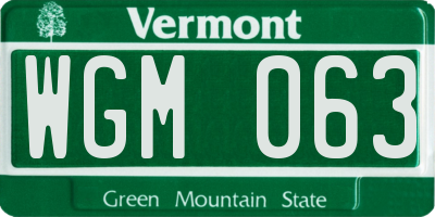 VT license plate WGM063