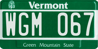 VT license plate WGM067