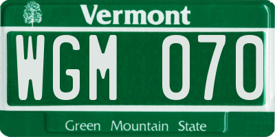 VT license plate WGM070