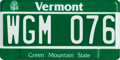 VT license plate WGM076