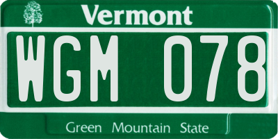 VT license plate WGM078