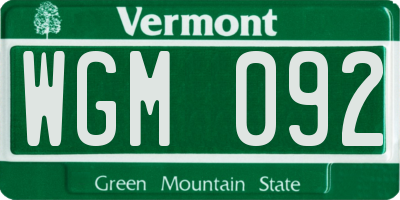 VT license plate WGM092
