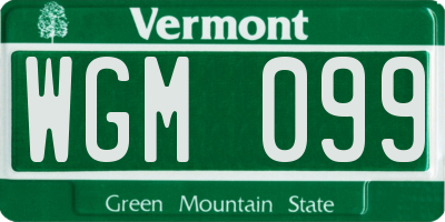 VT license plate WGM099