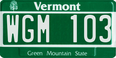 VT license plate WGM103