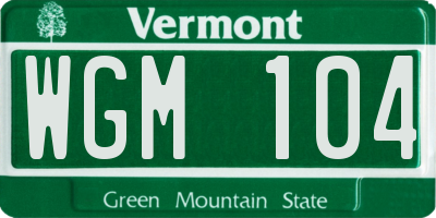 VT license plate WGM104