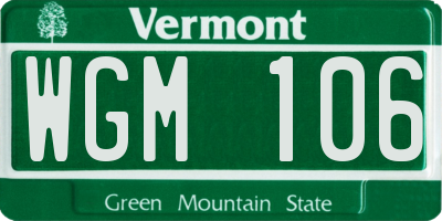 VT license plate WGM106