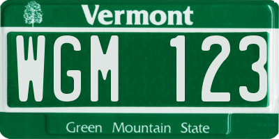 VT license plate WGM123
