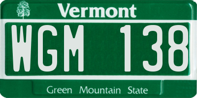 VT license plate WGM138