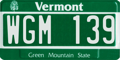 VT license plate WGM139