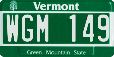VT license plate WGM149
