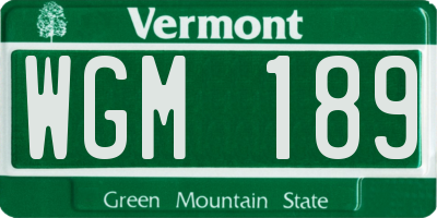 VT license plate WGM189