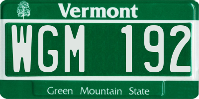 VT license plate WGM192