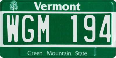 VT license plate WGM194