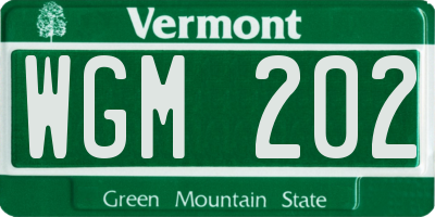 VT license plate WGM202