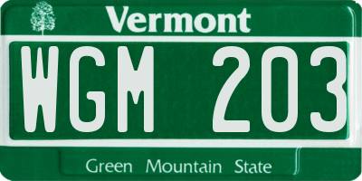 VT license plate WGM203