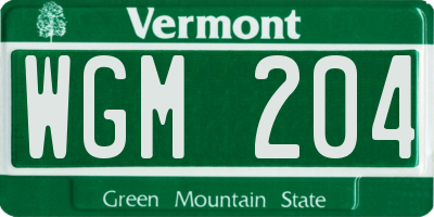 VT license plate WGM204