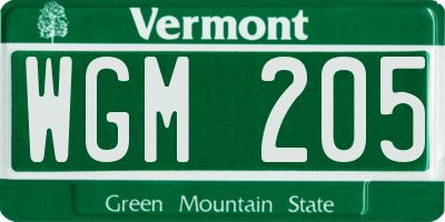 VT license plate WGM205