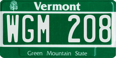 VT license plate WGM208