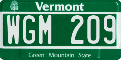 VT license plate WGM209