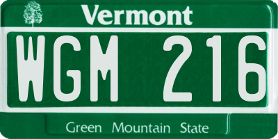 VT license plate WGM216