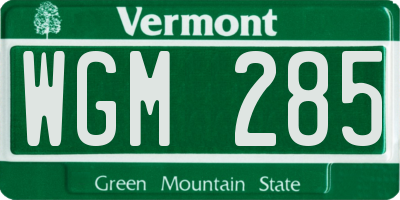 VT license plate WGM285